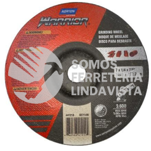 66252841219 DISCO PARA DESBASTE TIPO 27 WARRIOR 7\" X1/4X7/8IN 180X6 4X22 2MM METAL DC714W NORTON
