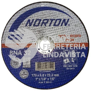 66252842970 DISCO DE CORTE T01/41 AZUL 7X1/8X7/8\" IN 178X3 0X22 2MM METAL 180BNA32 NORTON