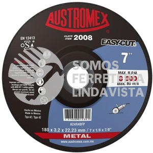 2008 DISCO CON CENTRO DEPRIMIDO PARA CORTE DE METAL EASY-CUT TIPO 42 GRANO 24 (7\"X1/8\"X7/8\") AUSTROMEX