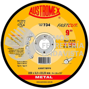 734 DISCO PARA CORTE DE METAL FAST CUT TIPO 41 GRANO 30 (9\"X1/8\"X7/8\") AUSTROMEX