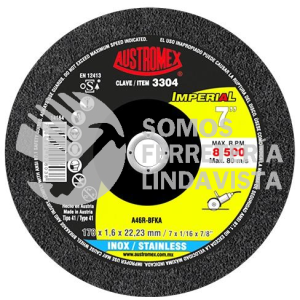 3304 DISCO DE CORTE PARA ACERO INOXIDABLE IMPERIAL TIPO 41 GRANO 46 (7\"X1/16\"X7/8\") AUSTROMEX
