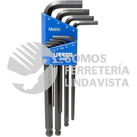 4996 JUEGO DE 9 LLAVES HEXAGONALES TIPO "L", METRICAS, PUNTA DE BOLA URREA