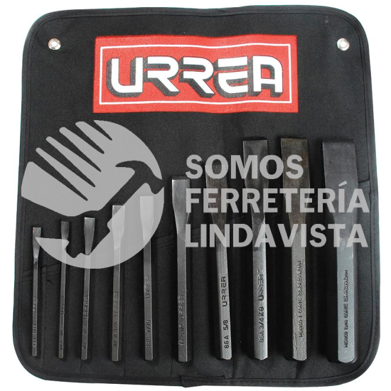 86D JUEGO COMBINADO DE CINCELES CORTA FRIO, 10 PIEZAS URREA