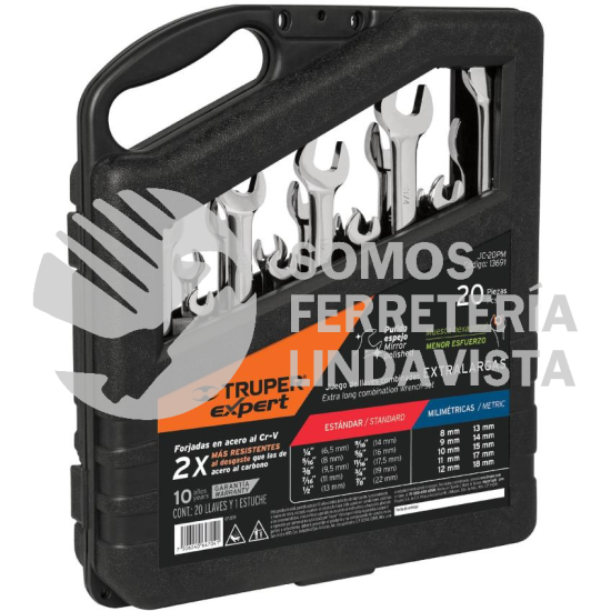 13691 JC-20PM JUEGO DE 20 LLAVES COMBINADAS STD Y MM PULIDAS TRUPER