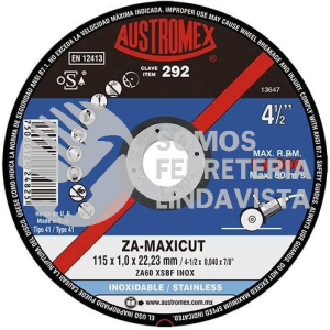 292 DISCO DE CORTE ACERO INOXIDABLE TIPO 41 GRANO 60 (4-1/2\"X0 040\"X7/8\") AUSTROMEX