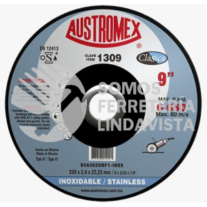 1309 DISCO PARA CORTE DE METAL CLASICA TIPO 41 GRANO 362 (9\"X5/64\"X7/8\") AUSTROMEX