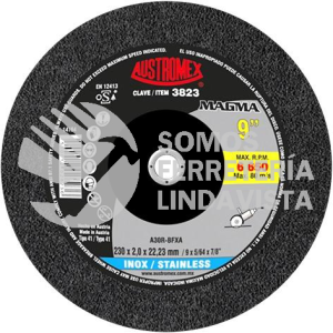3823 DISCO DE CORTE PARA ACERO INOXIDABLE MAGMA TIPO 41 GRANO 30 (9\"X5/64\"X7/8\") AUSTROMEX